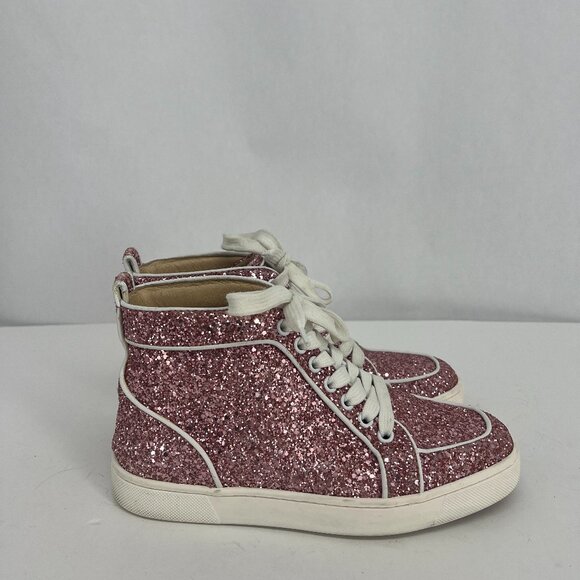 Christian Louboutin Sparkling Pink High-Top Sneakers - Picture 2 of 15